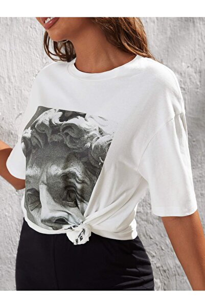 Jose Clothing Μπλουζάκι Unisex Λευκό εμπριμέ από οργανικό βαμβάκι Oversize Cut