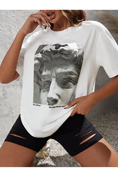 Jose Clothing Μπλουζάκι Unisex Λευκό εμπριμέ από οργανικό βαμβάκι Oversize Cut