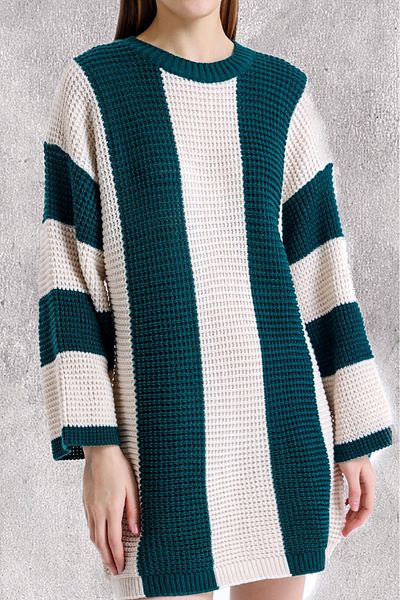 Bengi Clothing Rochie de tricot cu mânecă lungă în dungi