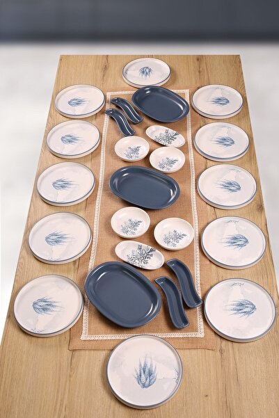Keramika Buket'in Evi 25 Parça 12 Kişilik Blue Magic Kaktüs Kahvaltı Seti