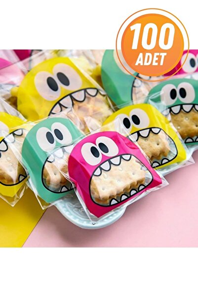 Eliz Party Karışık Renk Canavar Desenli Bantlı Şeffaf Jelatin Poşet 10x15 Cm 100 Adet