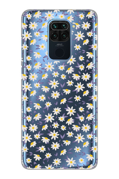 Magic Ring Xiaomi Redmi Note 9 Uyumlu Papatya Desenli Şeffaf Telefon Kılıfı