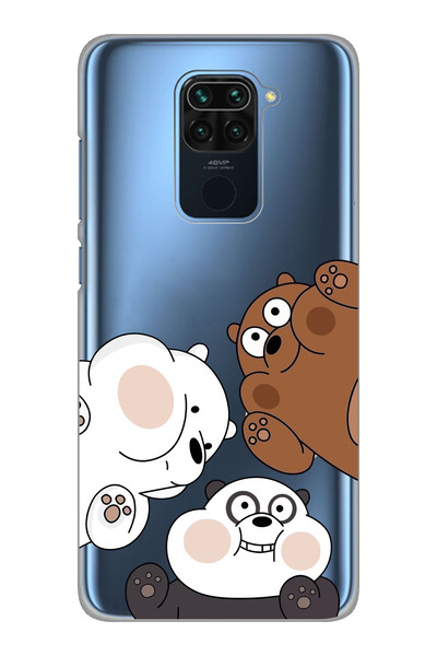 Magic Ring Xiaomi Redmi Note 9 Uyumlu Kafadar Ayılar Desenli Şeffaf Telefon K...