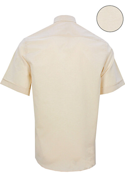 Varetta Ανδρικό μπεζ βαμβακερό κοντομάνικο πουκάμισο με κουμπιά πέτο με τσέπη κλασική εφαρμογή