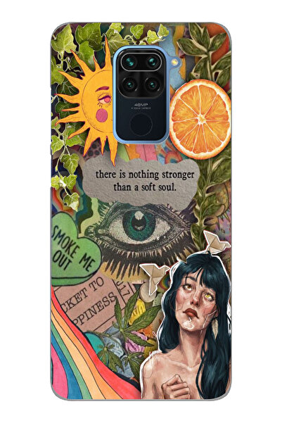 Magic Ring Xiaomi Redmi Note 9 Uyumlu Vintage Kolaj Desenli Şeffaf Telefon Kı...