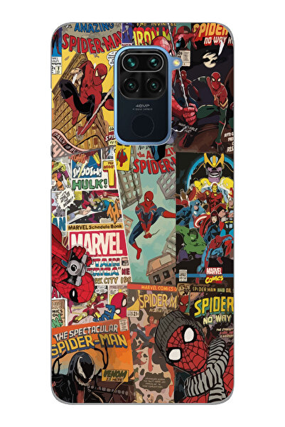 Magic Ring Xiaomi Redmi Note 9 Uyumlu Spiderman Kolaj Desenli Şeffaf Telefon ...