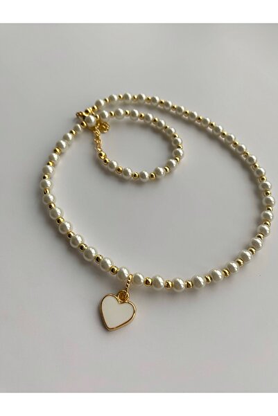 aksesuaris İnci Kalp Kadın Kolye
