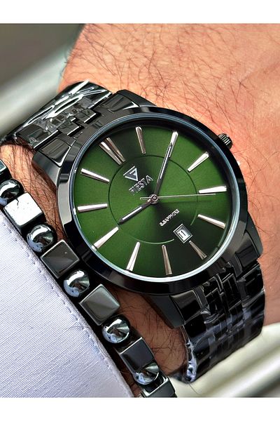 Fiesta Black Color Classic Plain Steel Sapphire Glass Luxury Steel Business Men's Wrist Watch + BRACELET GIFT