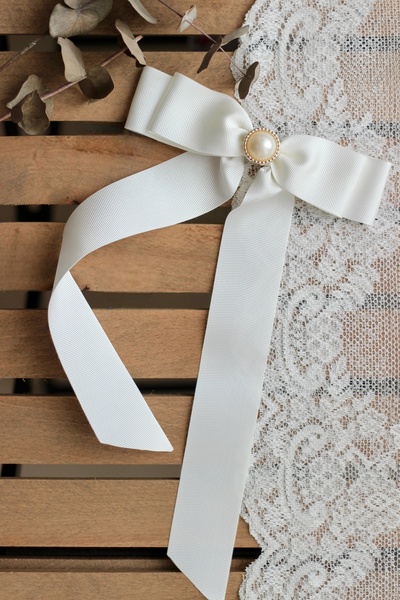 Bride Glim Women's Pearl Detailed Grogen Ribbon Bow Automatic Buckle