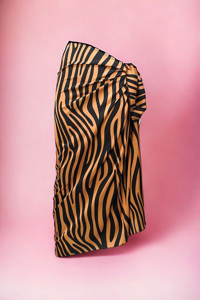 pistore Copper Zebra Patterned Long Pareo Satin Women's Beach Dress New Season
