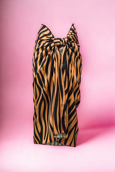 pistore Copper Zebra Patterned Long Pareo Satin Women's Beach Dress New Season