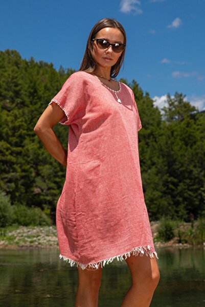 Dokubba Wide Cut Beach Dress, 100% Cotton, Handmade Needle Embroidered, Tassel, Thin and Special Woven