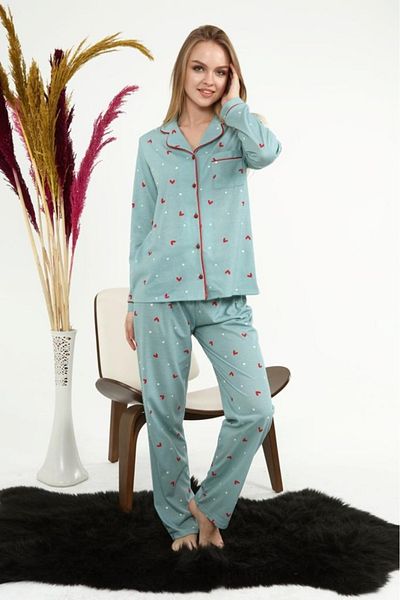 LadyMina Pijama Turquoise Heart Lounge Double Pajama Set