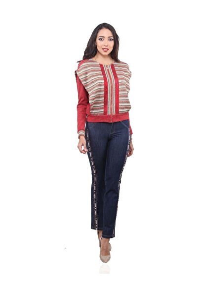 Dodona 3467  Taşlı Likralı Özel Kalıp Yanı Şeritli Kot Pantolon