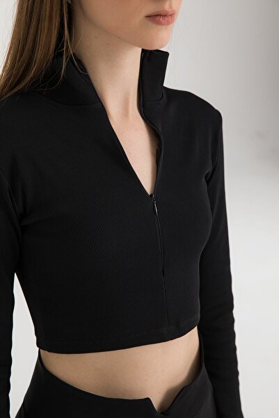 SHEISMONO Detailní žebrovaný zip na zip černý