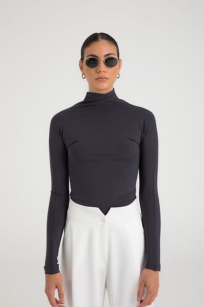 SHEISMONO Μπλούζα Soft Touch Half Throat Smoked