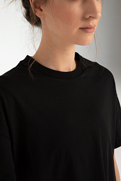 SHEISMONO Cotton Oversize/wide Fit Crew Neck Basic T-shirt Μαύρο