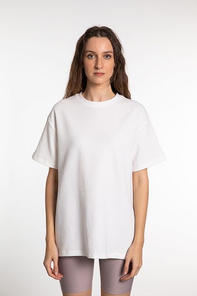 SHEISMONO Ecru Oversize texturované tričko s krátkým rukávem