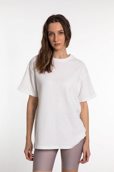 SHEISMONO Ecru Oversize texturované tričko s krátkým rukávem
