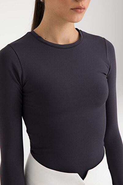 SHEISMONO Μπλούζα με στρογγυλή λαιμόκοψη Soft Touch Smoked