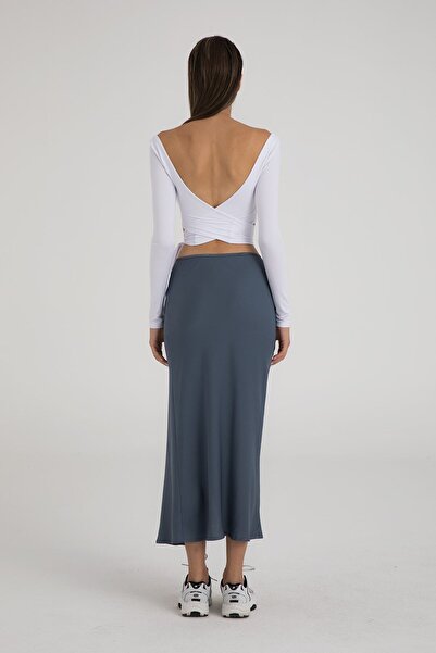 SHEISMONO Midi Wrap szatén szoknya füstölt