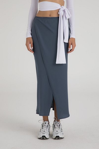 SHEISMONO Midi Wrap szatén szoknya füstölt