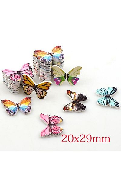 Bluoklight 10 Pieces Butterfly Wooden Decorative Style Pattern Craft Accessory Garment Button 20x29 Mm