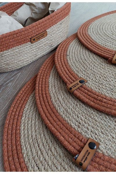 HandmadeSNM مفرش أطباق، طقم أدوات مائدة من الخيزران، طبق تقديم 6 قطع، سلة خبز متضمنة.