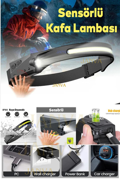 Janva Predators Kafa Feneri Wave Teknoloıji Sensörlü Kafa Lambası Tepe Işığı Ultra Ergonomik Profosyonel