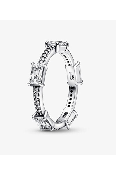 POSEİDONS JEWELLERY Tarz Dikdörtgen Çubuklar Işıltılı Pavé Yüzük