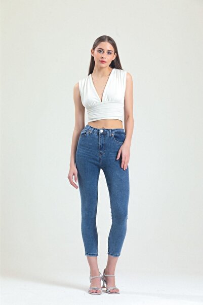 geenz manifacture Ngbutika Full Likralı Середньо-сині джинси-скінні з високою талією (з ефектом утягування)