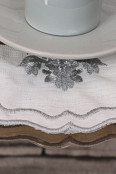 Bonny Home منديل تقديم الكوكتيل المكون من 6 قطع من Liva Silver، منديل تقديم القهوة المطرز
