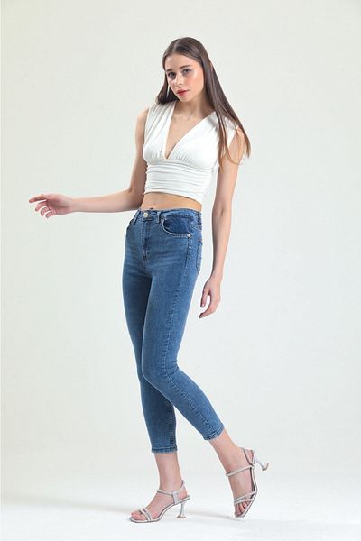 geenz manifacture Ngbutika Full Lycra Mid Blue ψηλόμεσο στενό τζιν παντελόνι (συλλέκτης)