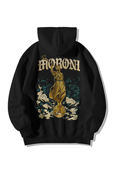 Scrovtie Μαύρο γυναικείο ανδρικό φούτερ με κουκούλα καγκουρό με στάμπα Moroni