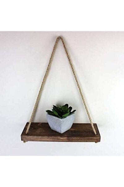 Ahşap Desen Çam Masif Dekoratif Çiçeklik Aksesuar Rafı Halatlı (50CMX14CM)