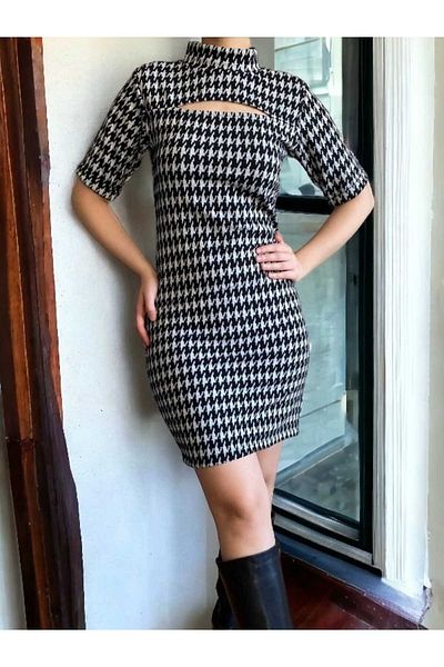 BEBE PLUS Houndstooth Patterned Short Dress