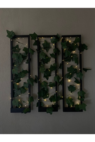 MSAĞWOODS 3'lü Ahşap Peri Ledli Sarmaşıklı Duvar Çıtası Kış Bahçesi Balkon Du...