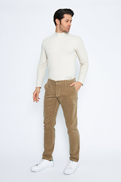 Daniel Voi Kadife Yandan Cepli Bej Regular Fit Erkek Pamuklu Pantolon