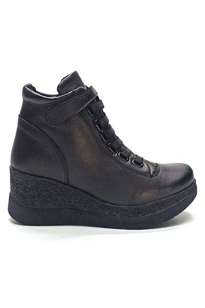 Mammamia D24Kb-4245 Black Skin Women's Leather Wedge Heel Boots