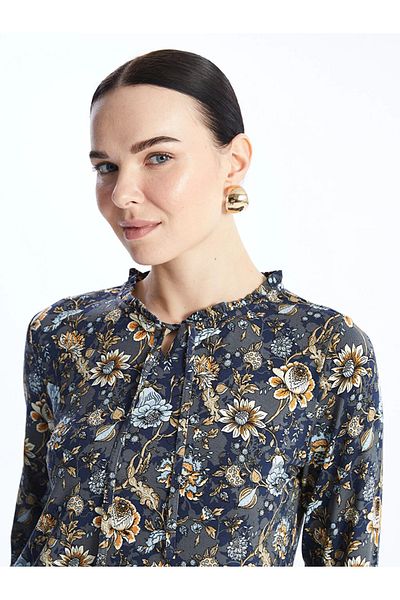 LC Waikiki AYMİRA SHIPPED BY STORE!!Grace Tied Collar Patterned Long Sleeve Women's Blouse
