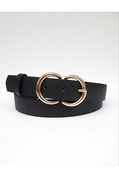 Kemerix Women's Black-Tan Gold Buckle Belt Set of 2