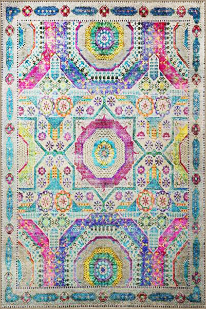 Rugs Modern Halı Çok Renkli Çiçek ve Geometrik Desenli Modern Dekoratif Halı ...