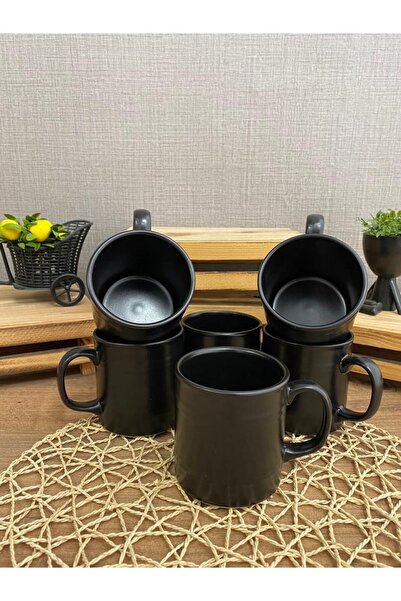 Keramika كوب برميل أسود مطفي 10 سم 6 قطع