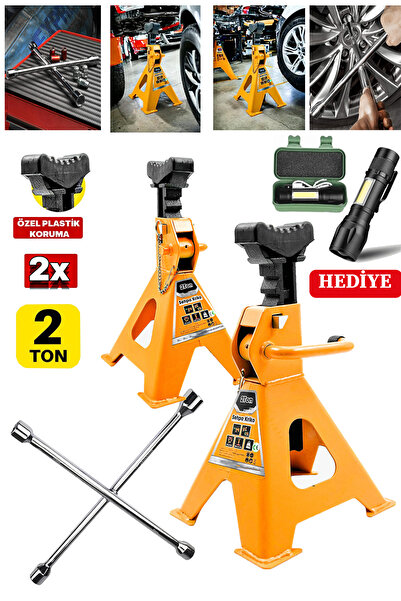 Genel Markalar Germany 2Ton Kapasiteli 4 Ayaklı Kriko Standı 2x Çift Kriko Se...