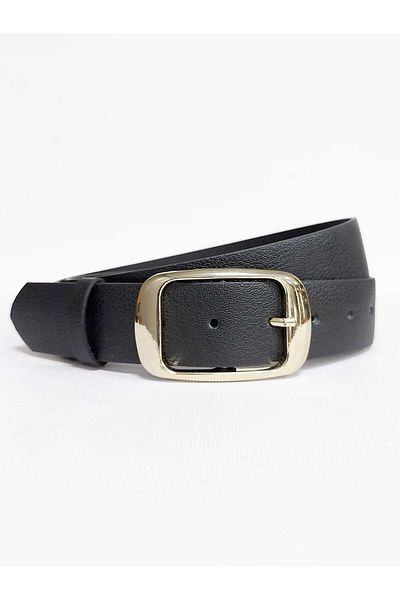 Kemerix Women's Black-Tan Gold Buckle Belt Set of 2