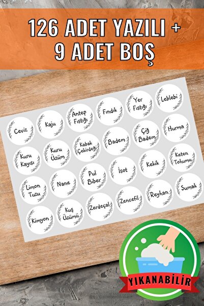 Wicopy Siyah Beyaz Yuvarlak Kuruyemiş Bakliyat Baharatlık Kavanoz Etiketi Sti...