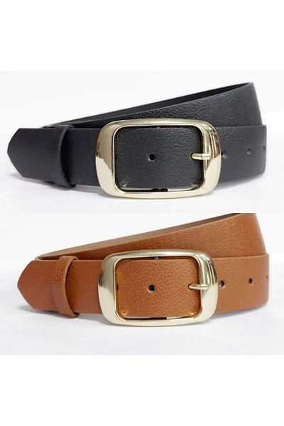 Kemerix Women's Black-Tan Gold Buckle Belt Set of 2