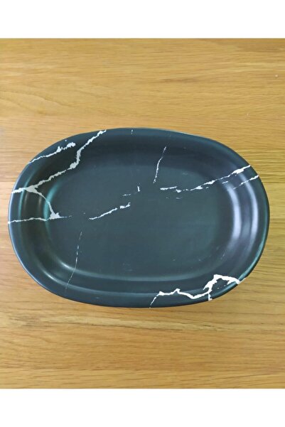 Keramika Siyah 25 cm Servis Sunum Kayık Tabak 2 Adet