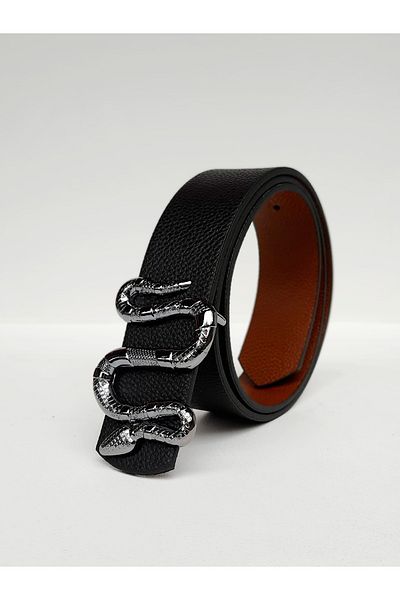 Kemerix Snake Buckle Reversible Women's Belt Set - Black and White 2-Piece