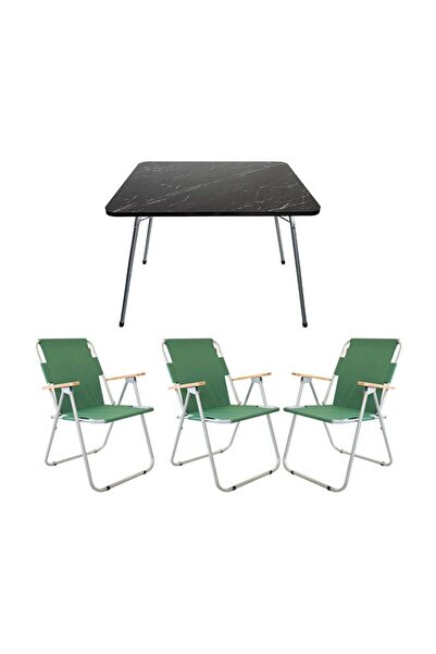 Bofigo 60 x 80 Granit Desenli Katlanır Masa Ve 3 Adet Katlanır Sandalye Kamp ...
